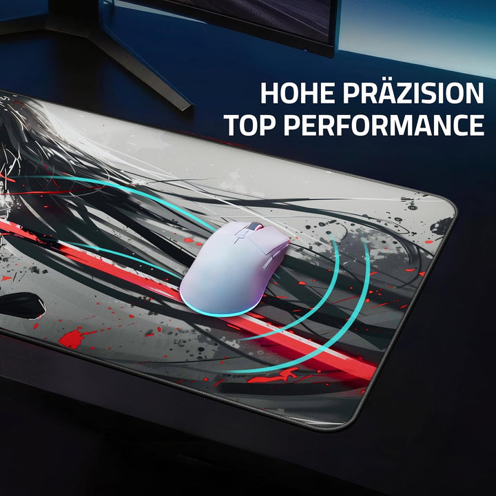 XXL Gaming Anime Mauspad 900x400 mm - Kanten vernäht, wasserfest | Mousepad für Gamer &amp; Büro - gross