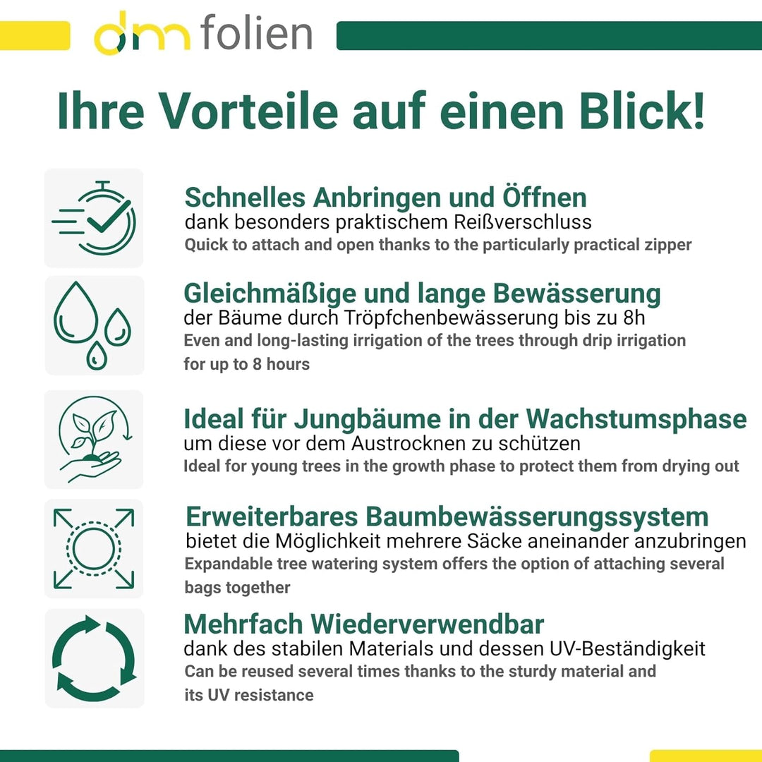 dm-folien Baumbewässerungsbeutel I 55 Liter I 2 Stück I Bewässerungssack aus robustem PVC I Baumsack