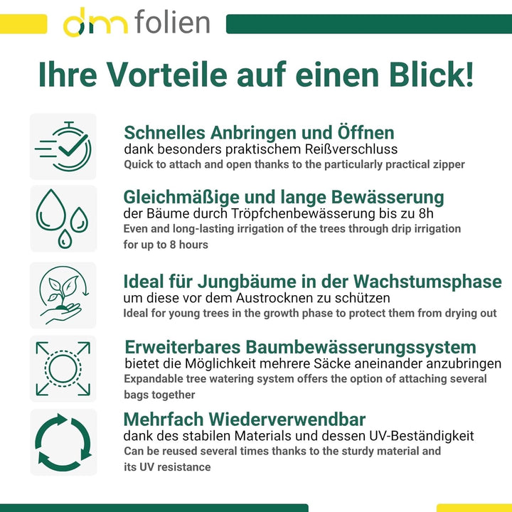 dm-folien Baumbewässerungsbeutel I 55 Liter I 2 Stück I Bewässerungssack aus robustem PVC I Baumsack