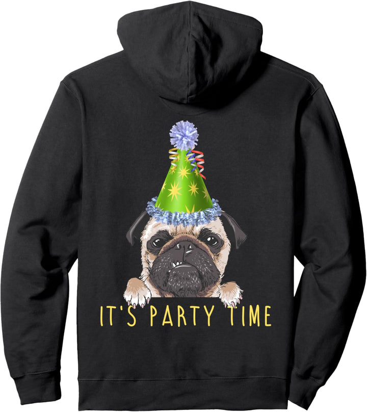 Geburtstag Karneval Sprüche Lustiger Mops mit Party Hut Pullover Hoodie