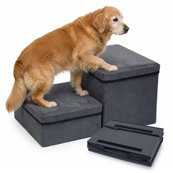 Hundetreppe mit Stauraum 2 Stufen Faltbar 60x40x30cm - Rutschfeste Haustiertreppe für Bett Und Sofa