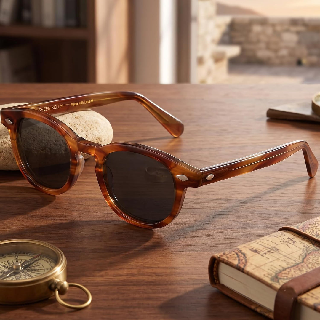 SHEEN KELLY Retro Acetat Ovale Sonnenbrille für Männer Frauen Hochauflösend Polarisierte Round Linse