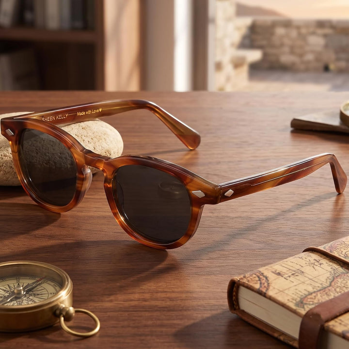 SHEEN KELLY Retro Acetat Ovale Sonnenbrille für Männer Frauen Hochauflösend Polarisierte Round Linse