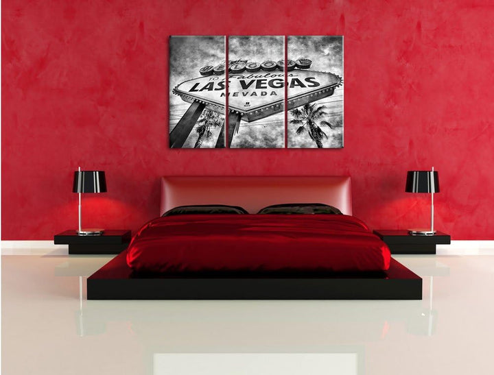 Pixxprint Las Vegas Ortseingangsschild als Leinwandbild/Grösse: 3 Teilig (120x80) cm/Wandbild/Kunstd
