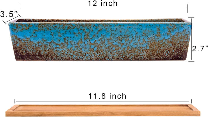 Sukkulenten-Blumentöpfe, 30 cm lang, rechteckig, Sukkulenten-Blumentöpfe mit Drainage, Bambusschalen