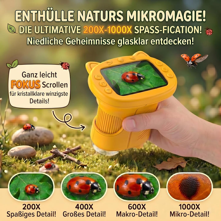 Mikroskop für Kinder, 1000X 4K Tragbares Digitales Mikroskop mit 2,4″ IPS-Display & 8 LED, USB-aufla