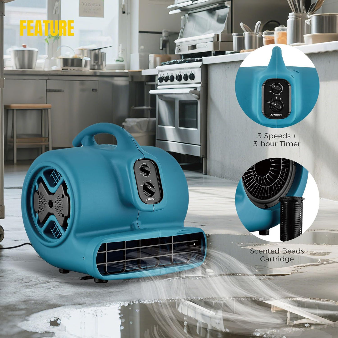 XPower Mighty Centrifugal Air Mover, Carpet Dryer, Floor Fan, Blower, Stackable, Daisy Chain, for Wa