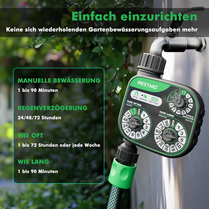 RESTMO Wasserzeitschaltuhr, Zeitschaltuhr mit 3 Zifferblättern, Muti-Funktions Bewässerungssteuerung