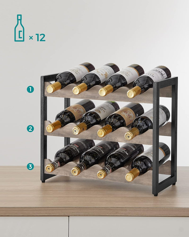 SONGMICS Countertop Weinregal, Flaschenregal mit 3 Ablagen, für bis zu 12 Flaschen, Flaschenhalter a