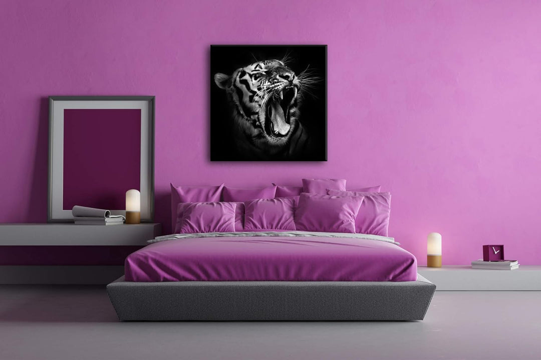 deyoli Dark brüllender Tiger Format: 70x70 Effekt: Schwarz&Weiss als Leinwandbild, Motiv auf Echthol