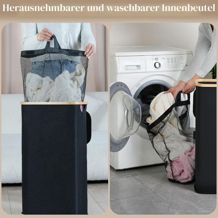 iEGrow 110L Wäschekorb mit Deckel, Grosser Wäschesammler mit herausnehmbarem und waschbarem Innentas