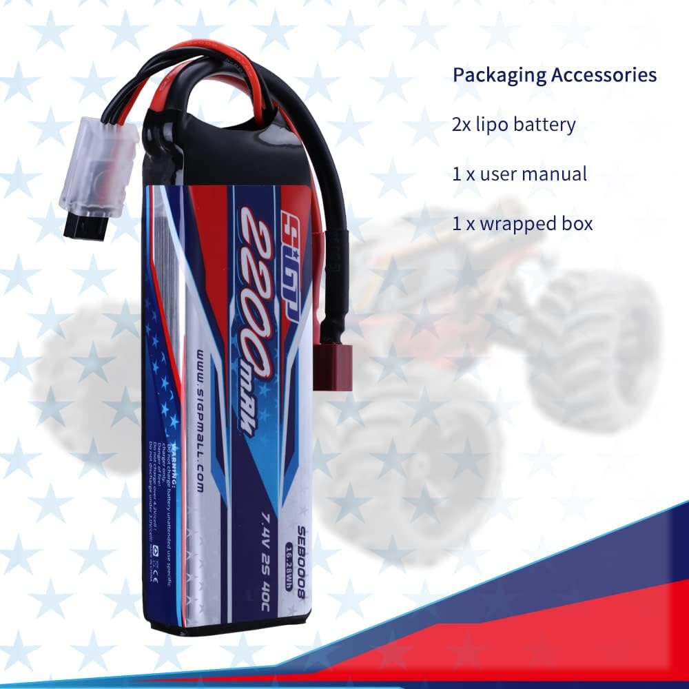 SIGP 2 Stück 2S 7.4V Lipo Akku 2200mAh 40C mit T-Stecker für RC Fahrzeuge,Auto,Tank,LKW,Boot,Truggy