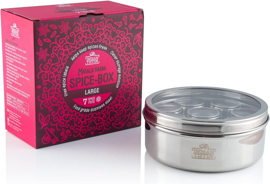 Indian-Tiffin Masala Dabba Luftdichter Gewürzbehälter - Lebensmittelqualität aus Edelstahl - mit Gew