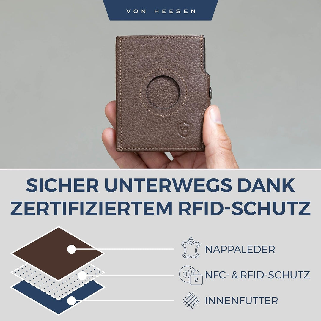 VON HEESEN Slim Wallet mit Airtag-Fach Braun Dunkelbraun OHNE MÜNZFACH & AIRTAG FACH, Dunkelbraun OH