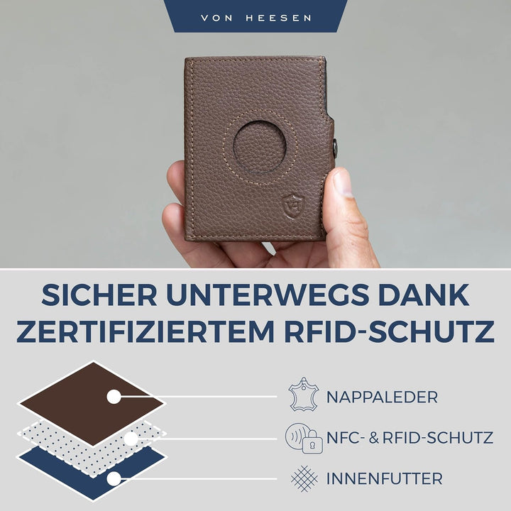 VON HEESEN Slim Wallet mit Airtag-Fach Braun Dunkelbraun OHNE MÜNZFACH & AIRTAG FACH, Dunkelbraun OH