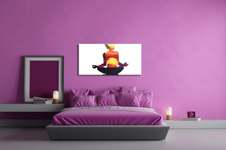 Sonnenstrahlen Meditation Panorama 60x30 cm als Leinwandbild, Motiv fertig gerahmt auf Echtholzrahme