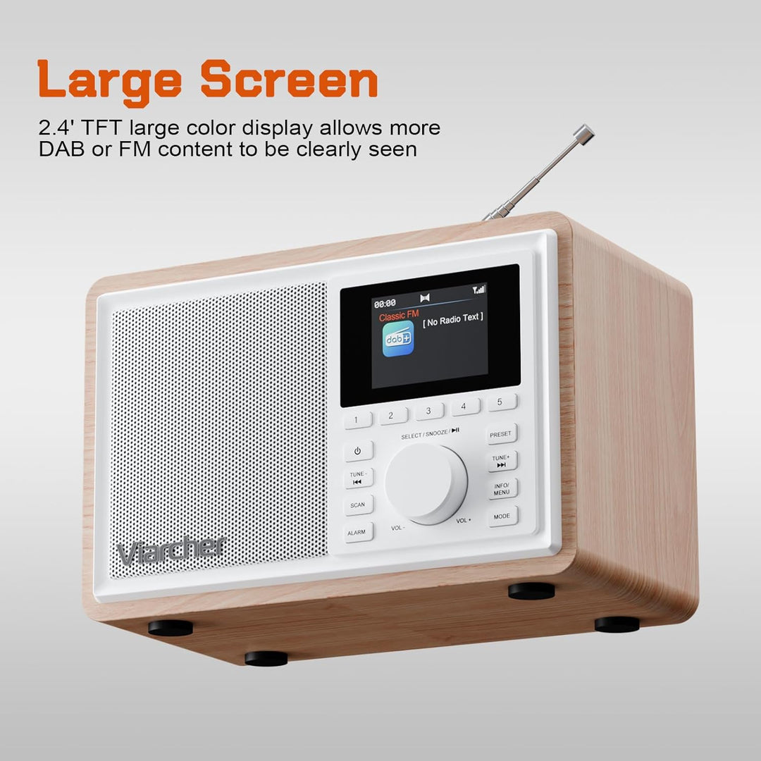 DAB/DAB+ & FM Digitalradio mit Bluetooth, Küchenradio, Dual-Weckfunktion, Schlaf-Timer, 60 Sendern,