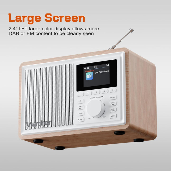 DAB/DAB+ & FM Digitalradio mit Bluetooth, Küchenradio, Dual-Weckfunktion, Schlaf-Timer, 60 Sendern,