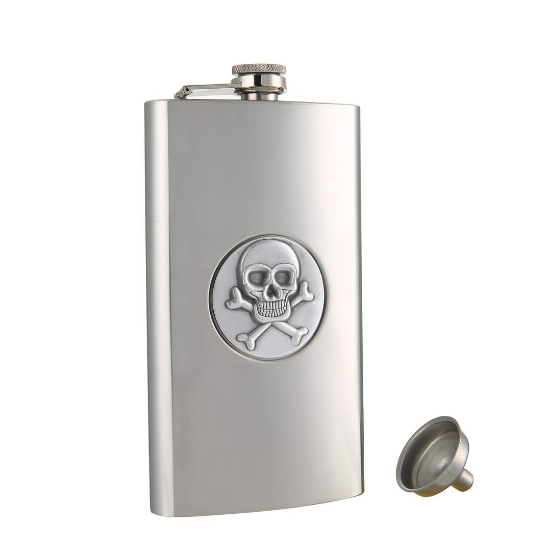 TANEAXON Flachmann mit Totenkopf-Muster, 340 ml, mit Trichter und Box, Edelstahl, auslaufsicher 12 o