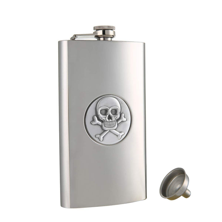 TANEAXON Flachmann mit Totenkopf-Muster, 340 ml, mit Trichter und Box, Edelstahl, auslaufsicher 12 o