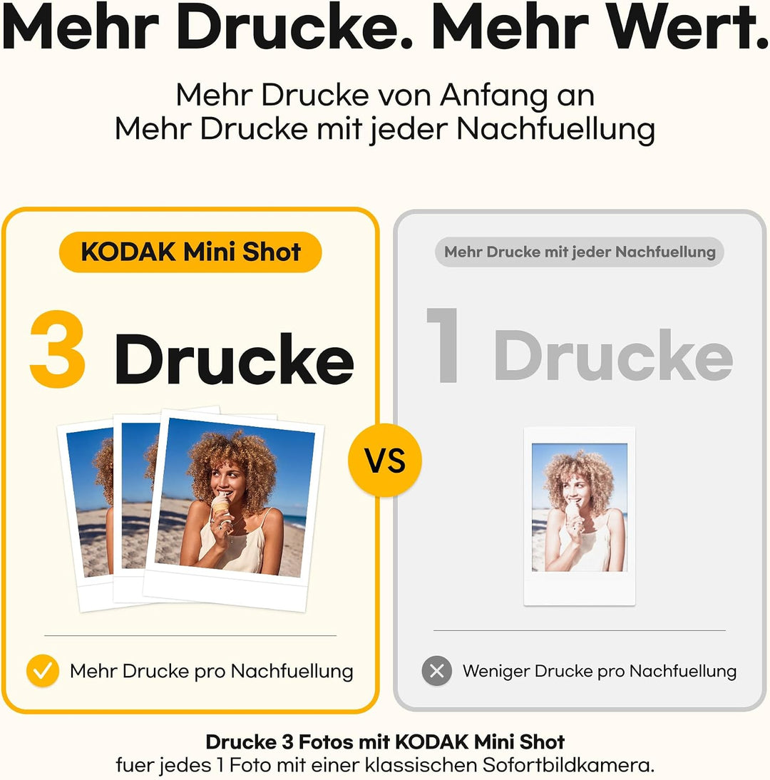 KODAK Mini 3 Retro 4PASS Mobiler Fotodrucker (7,6x7,6cm) - Gelb s gelb, s gelb