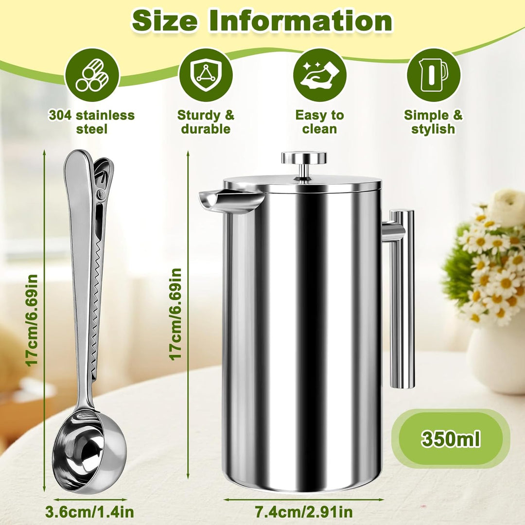 350ml Französische Presse, Edelstahl Kaffeebereiter, Doppelwandige Isoliert French Press Thermo, Kaf