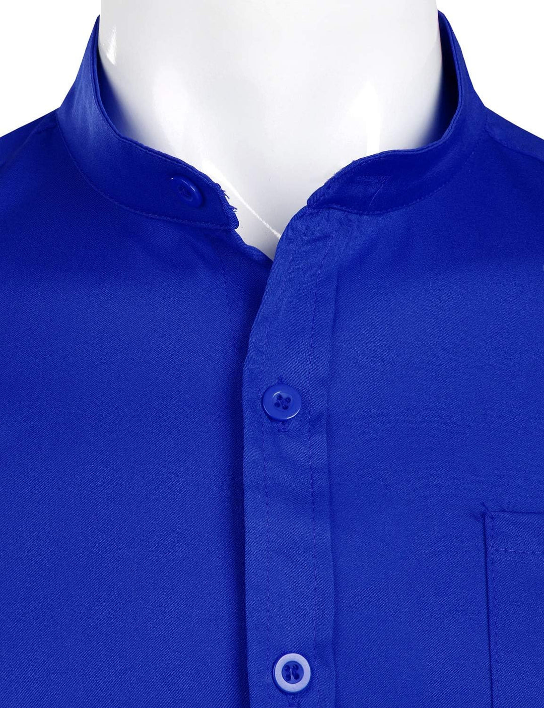 PARKLEES Herren Grandad-Kragen Slim Fit Langarm Casual Button Down Kleid Shirts mit Tasche M Königsb