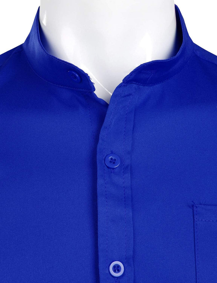PARKLEES Herren Grandad-Kragen Slim Fit Langarm Casual Button Down Kleid Shirts mit Tasche M Königsb
