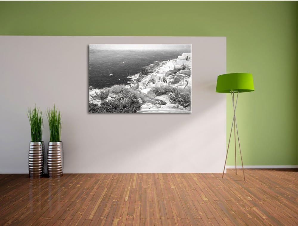 Pixxprint Griechische Küste als Leinwandbild/Grösse: 100x70 cm/Wandbild/Kunstdruck/fertig bespannt,