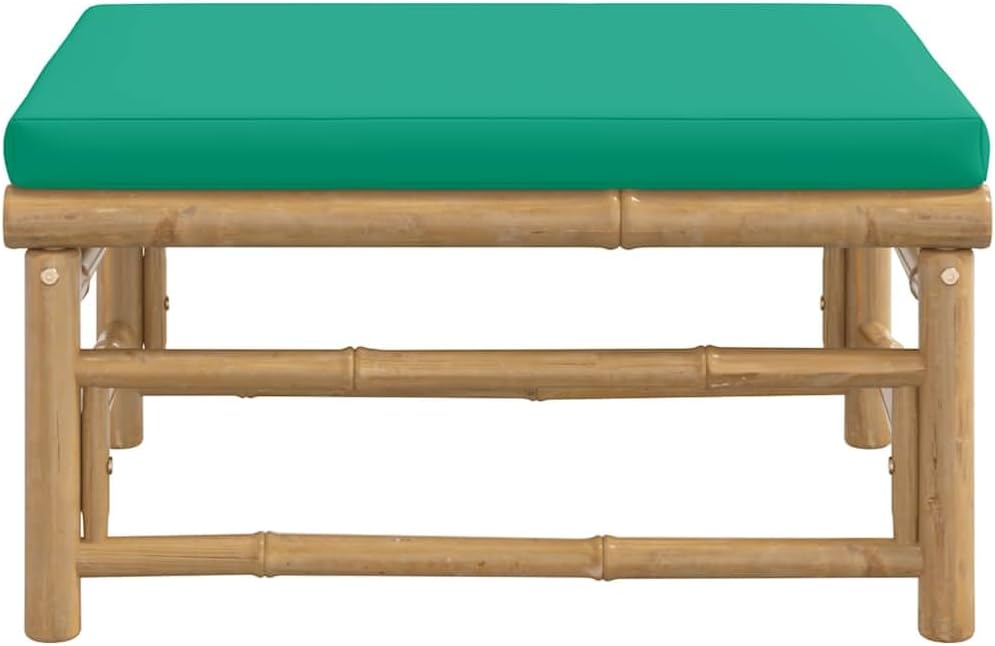 vidaXL Gartenhocker mit Grünem Kissen Bambus Fusshocker Grün, Fusshocker Grün
