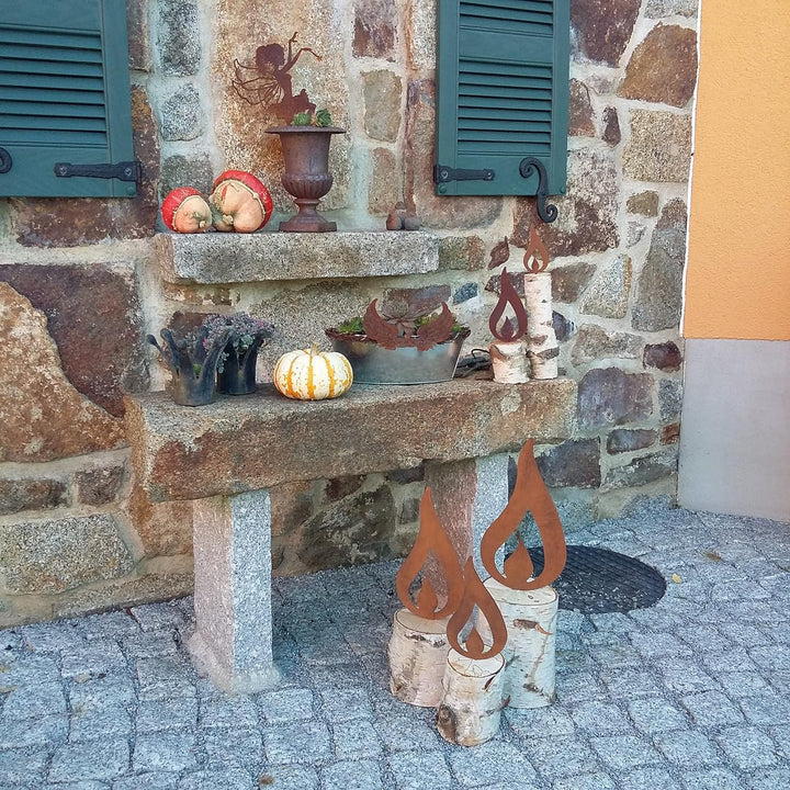 ARTTEC Flamme Kerze (Edelrostdeko) (5er Set) - hochwertige Gartendeko aus Metall - Edelrost Deko für