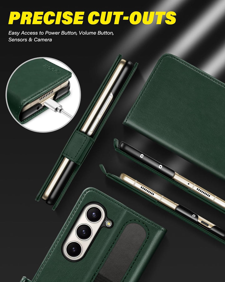 TUCCH Hülle für Galaxy Z Fold 5 Handyhülle 2023 RFID Blocker Stossfeste Tasche S Pen Halter Standfun