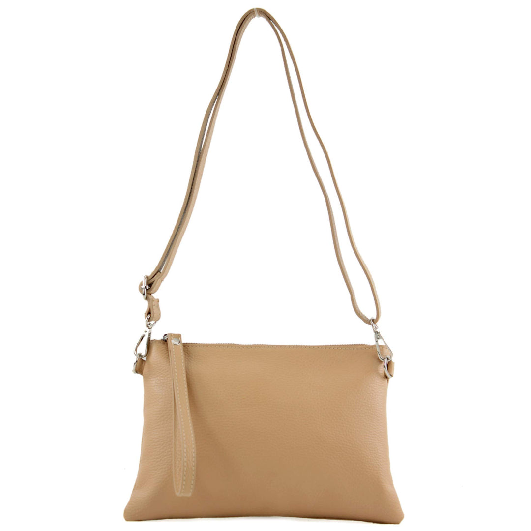 modamoda de - T186 - ital. Clutch Umhängetasche Leder Medium Beige, Beige