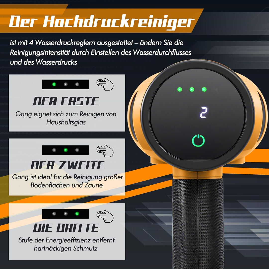 Akku Hochdruckreiniger 200Bar,Mobiler Hochdruckreiniger mit 4 Einstellbare Geschwindigkeiten,Tragbar