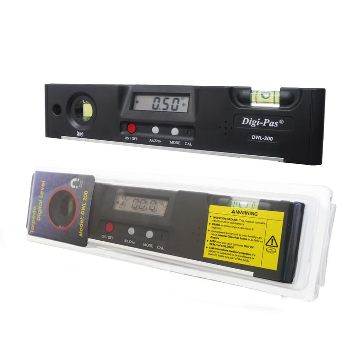 Digi-Pas DWL 200 Digitale Wasserwaage Torpedo 20 cm mit Genauigkeit 0,1°