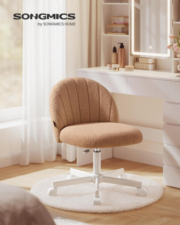 SONGMICS Homeoffice-Stuhl, Schminkstuhl aus Teddyfleece, Schreibtischstuhl, Schaumstoffpolsterung, h
