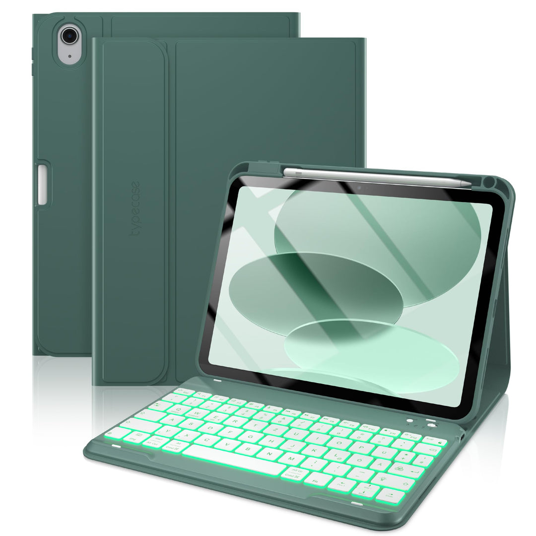 typecase Hülle mit Tastatur für iPad A16 11/10 Generation((2025/2022, 11/10.9 Zoll),7-farbige Beleuc