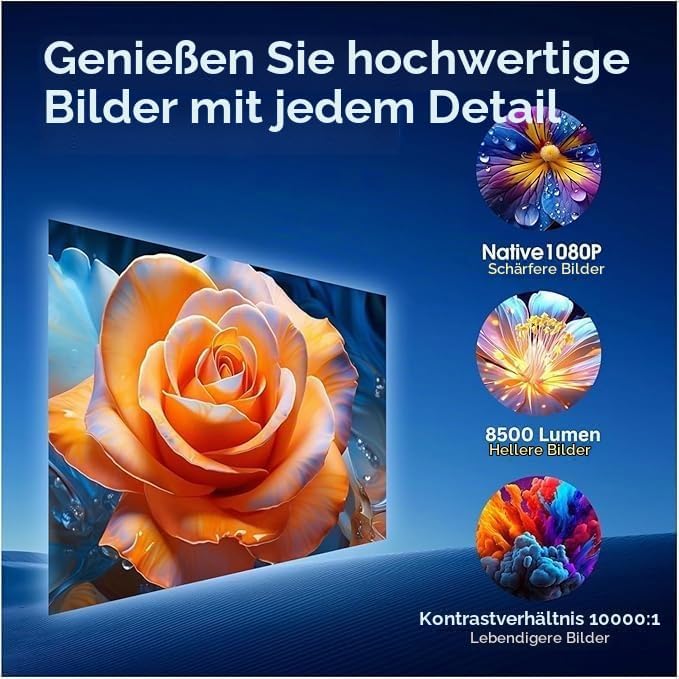 HY300 Pro Mini Beamer, 720P 4K Decoding Projektor mit WLAN &amp; Bluetooth, Tragbarer Heimkino Beamer, H
