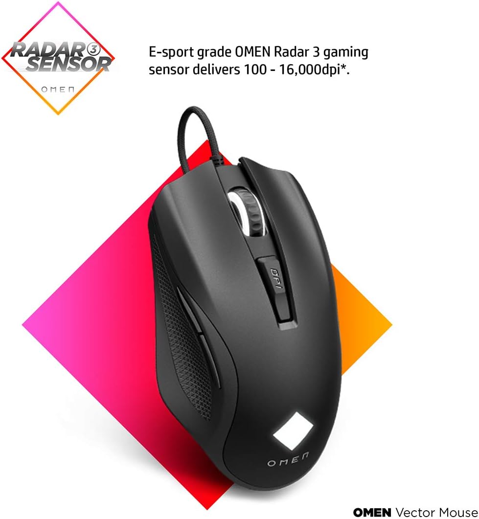 HP OMEN Vector Gaming Maus (88g leicht, OMEN Radar 3-eSport-Sensor, bis 16.000 DPI, Omron Tasten, +2