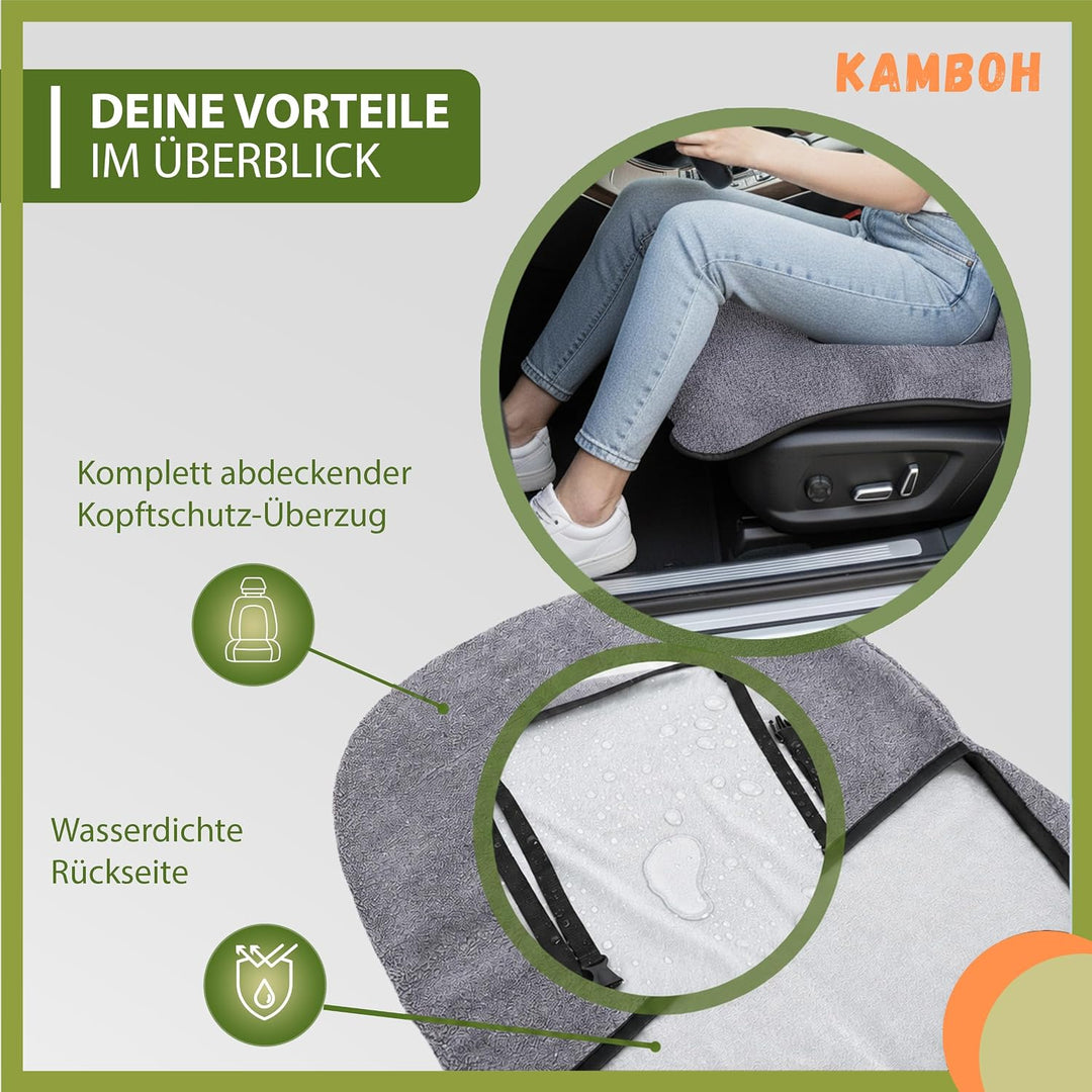 Kamboh® - Universal Autositzschoner für Vordersitze Baumwolle (grau) - Sitzschoner &amp; Schonbezug für