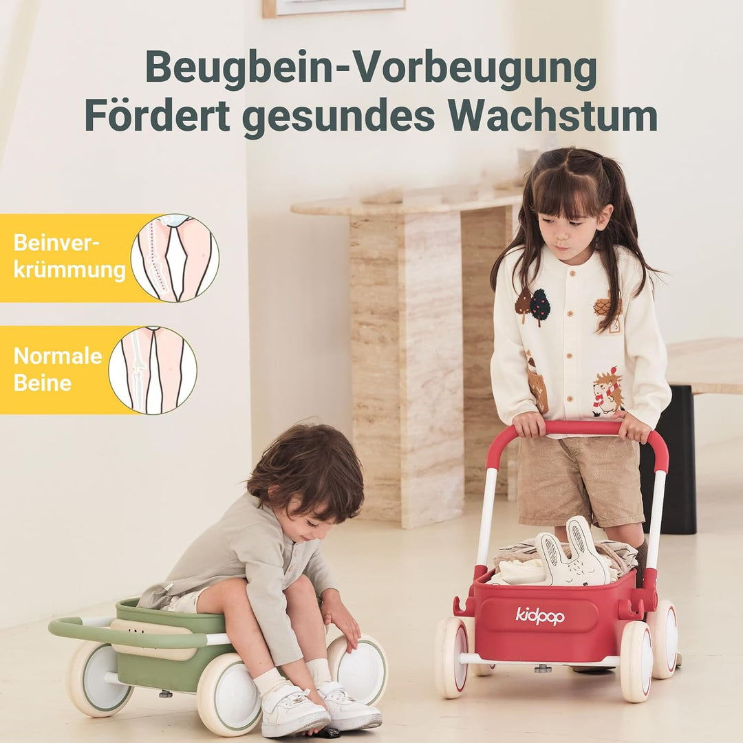Kidpop PULA 2-in-1 Lauflernwagen Baby Push Pull Lauflernhilfe Spielzeug,4-in-1-Lauflernhilfe mit Räd