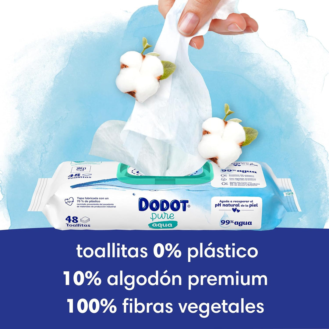 Dodot Pure Aqua Baby Reinigungstücher, 9 Packungen mit 48 Stück = 432 Tücher, hilft bei der Wiederhe