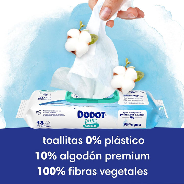 Dodot Pure Aqua Baby Reinigungstücher, 9 Packungen mit 48 Stück = 432 Tücher, hilft bei der Wiederhe