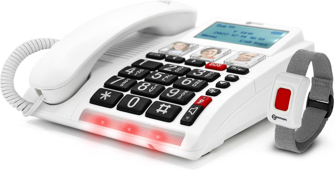 Geemarc CL9000 - Hausnotruf-Telefon und wasserdichtes SOS-Armband mit grossen Tasten, verstärkter La