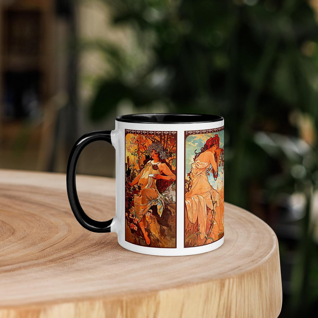 Tasse Alphonse Mucha Jugendstil Jahreszeiten Kunstwerk Gemälde Tasse Tee Kaffee Winter Frühling Somm