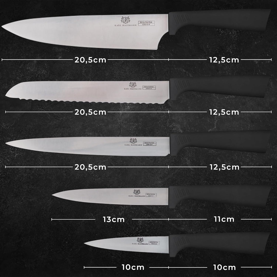 Messerblock mit Messer-Set - 6 teilig, Küchenmesser Set Edelstahl ink. Kochmesser, Brotmesser, Schäl