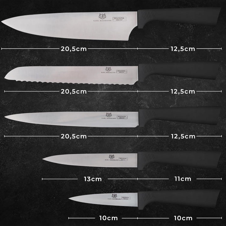 Messerblock mit Messer-Set - 6 teilig, Küchenmesser Set Edelstahl ink. Kochmesser, Brotmesser, Schäl