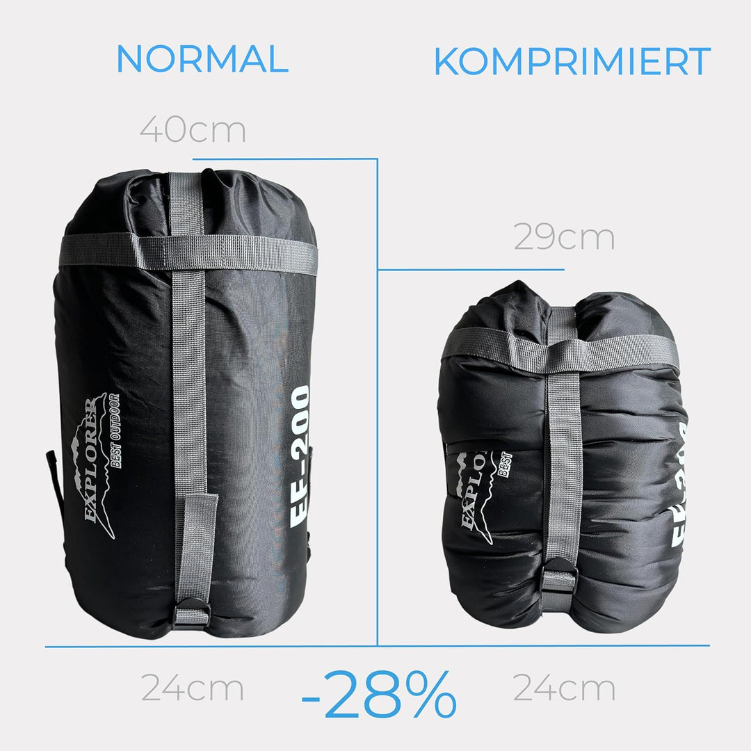 EXPLORER® EF-200 XXL Deckenschlafsack -18°C +3°C [400GSM] Schlafsack Gäste Decke 3-4 Jahreszeiten 22