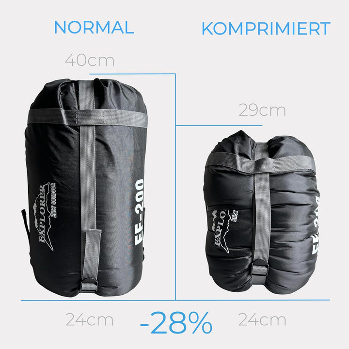 EXPLORER® EF-200 XXL Deckenschlafsack -18°C +3°C [400GSM] Schlafsack Gäste Decke 3-4 Jahreszeiten 22