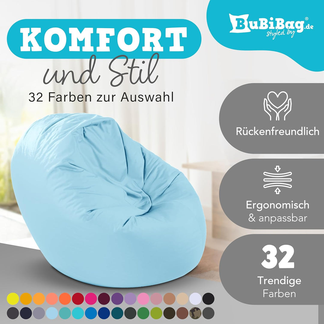 BuBiBag 2in1 Sitzsack L - XXL mit Füllung für Kinder & Erwachsene, Gaming Beanbag & Bodenkissen für